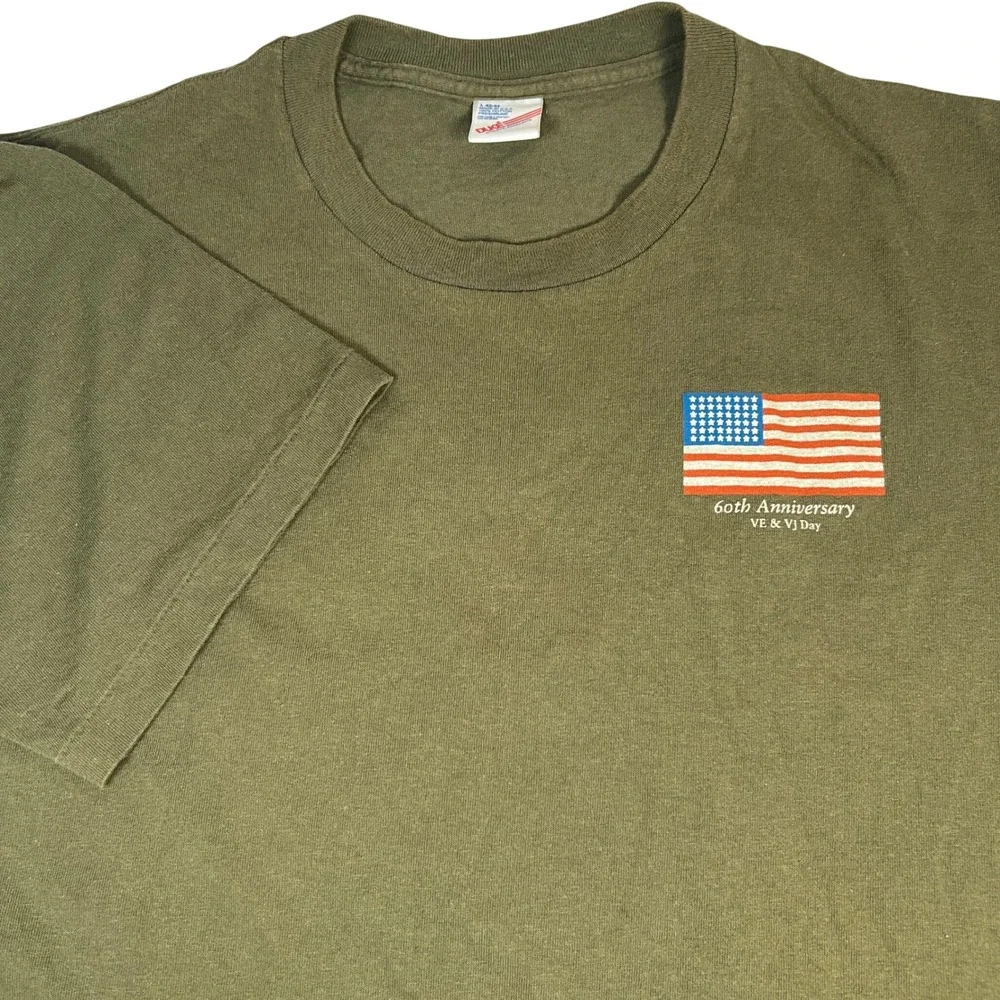 VTG Duke T Shirt Mens L Olive Green WWII 60th Anniversary VE VJ Day USA Made